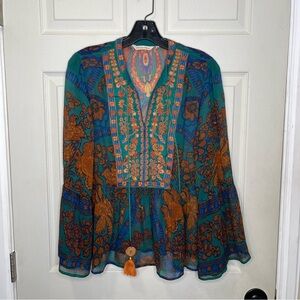 Soft Surroundings Sheer Boho Blouse Embroidered Sz M